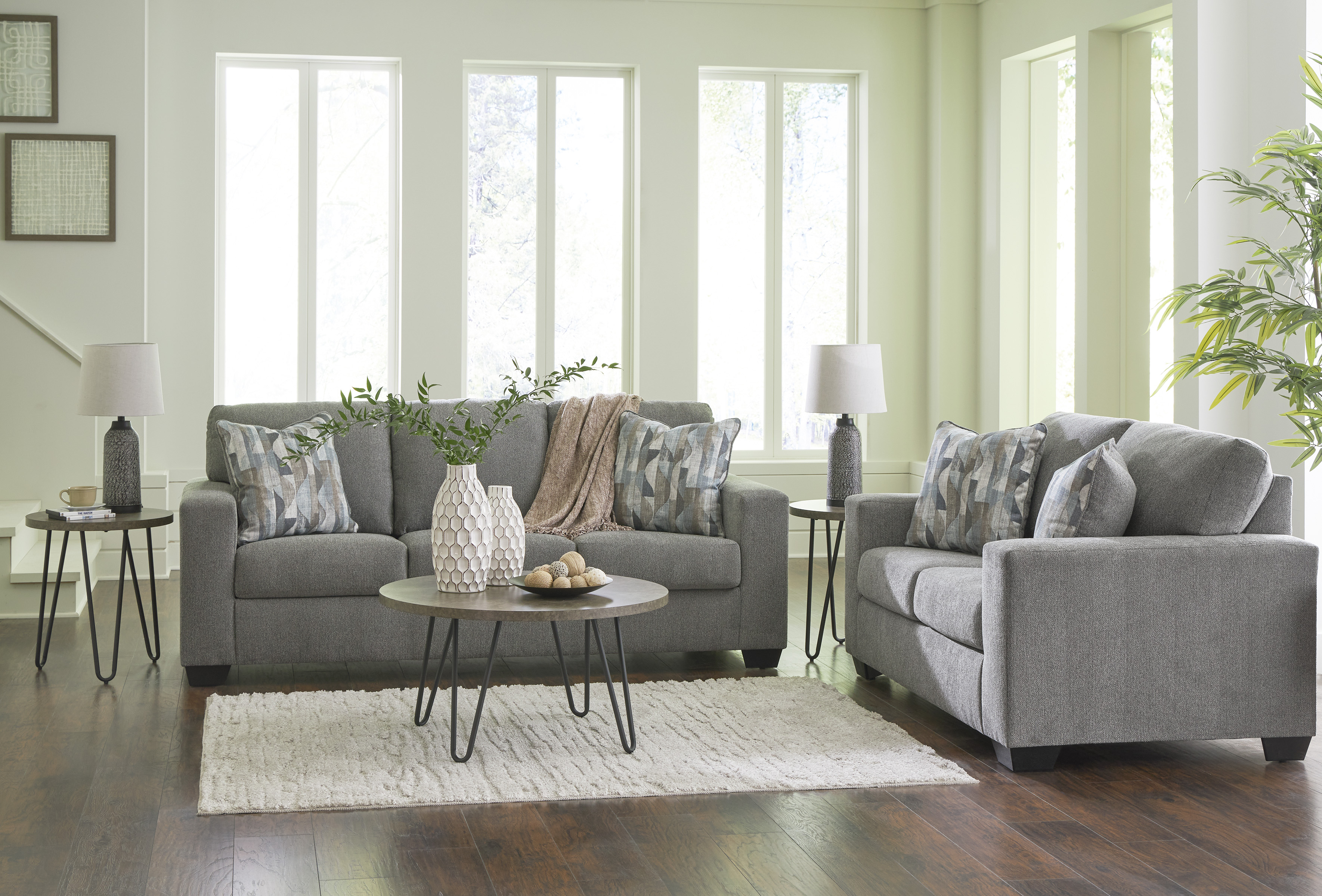 Deltona Sofa & Loveseat + Bonus Buy Tables, Lamps & Rug